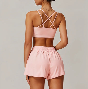 Strappy Sports Bra & Lightweight Shorts, pink